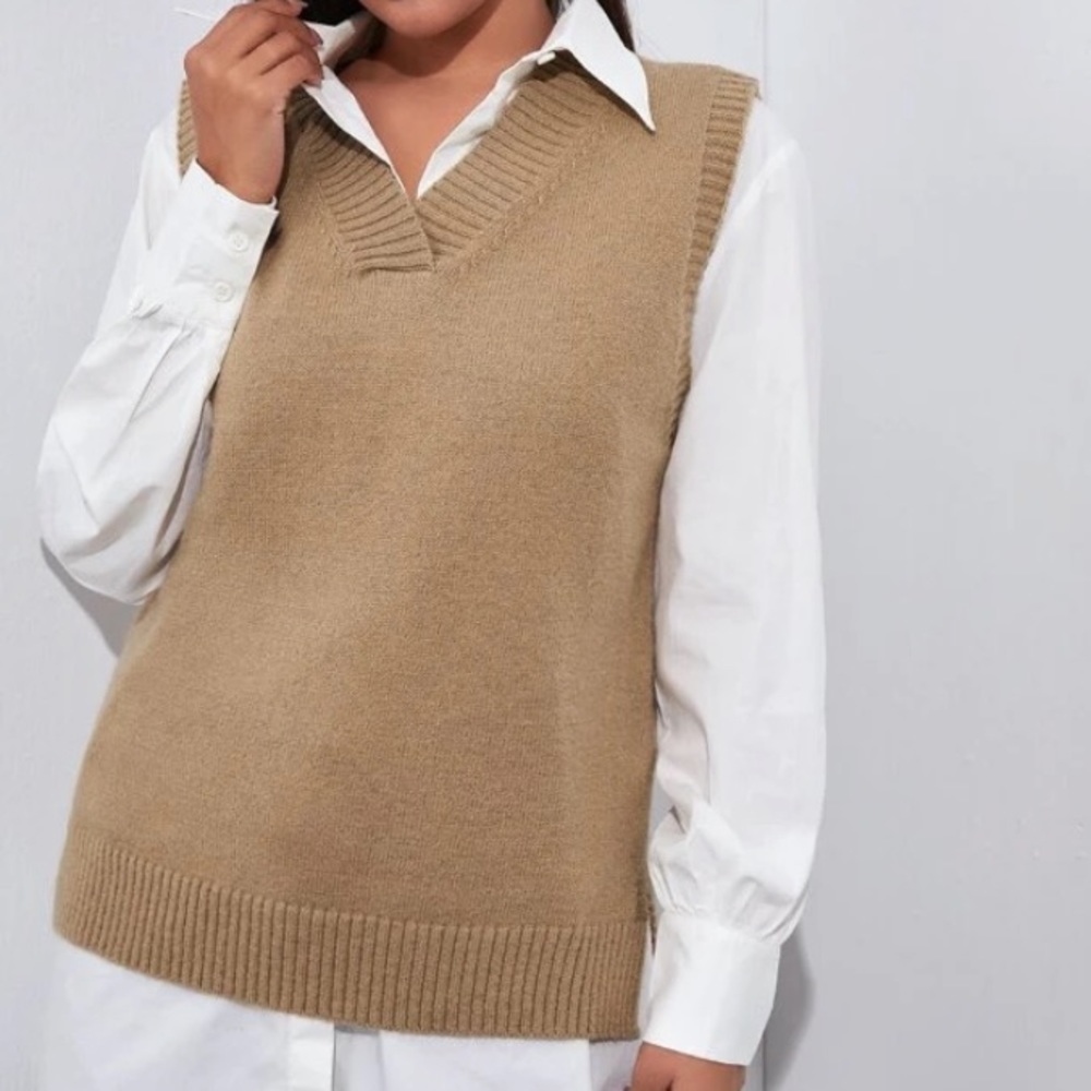 tan v neck Sweater vest - Picture 6 of 6